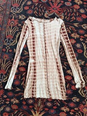 Women's Tie-Dye Long Sleeve Bodycon Dress - Beige and Brown